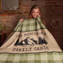 Nom de famille Cabine Arbres Sage Green Plaid Burl