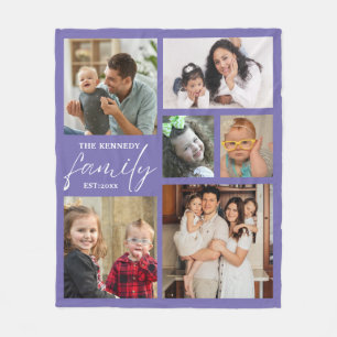 Couverture Polaire Nom de famille moderne 6 Photo Collage violet