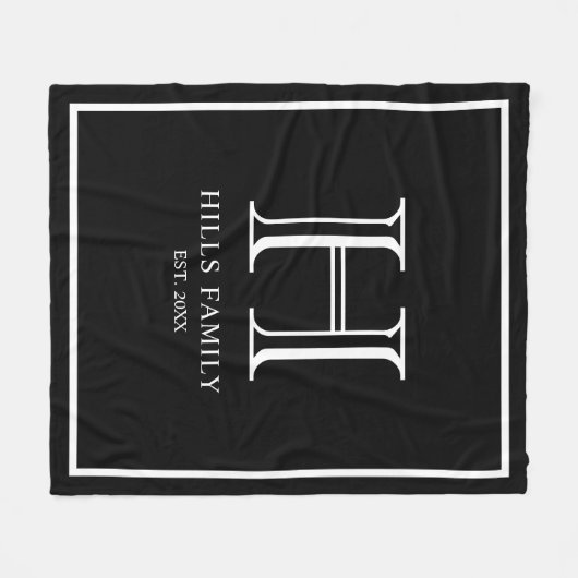 Couverture Polaire Nom de famille Monogram Black & White (Devant (Horizontal))