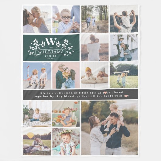 Couverture Polaire Nom de famille Monogramme | 15 Collage photo (Devant)