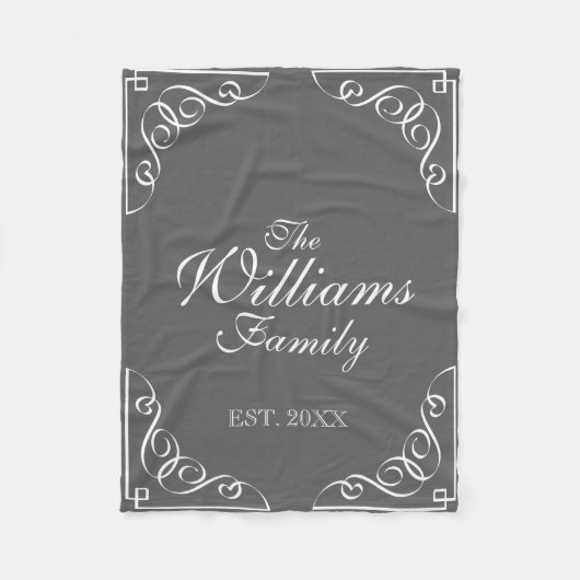 Couverture Polaire Nom de famille personnalisé blanc gris (Devant)