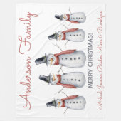 Couverture Polaire Nom de famille personnel mignon Snowman Joyeux Noë (Devant)