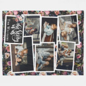 Couverture Polaire Nom de famille Photo Collage | Floral sur noir (Devant (Horizontal))