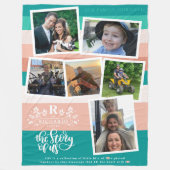 Couverture Polaire Nom de famille Photo Collage | Turquoise & rose (Devant)