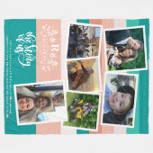 Couverture Polaire Nom de famille Photo Collage | Turquoise & rose (Devant (Horizontal))