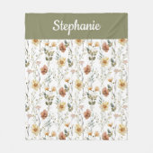 Couverture Polaire Nom de fleur sauvage à l'aquarelle vert sage Boho (Devant)