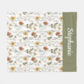Couverture Polaire Nom de fleur sauvage à l'aquarelle vert sage Boho (Devant (Horizontal))