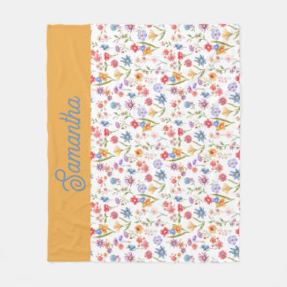 Couverture Polaire Nom de fleur sauvage aquarelle bleue violette roug