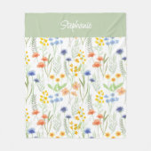 Couverture Polaire Nom de fleur sauvage aquarelle vert orange (Devant)