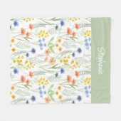 Couverture Polaire Nom de fleur sauvage aquarelle vert orange (Devant (Horizontal))