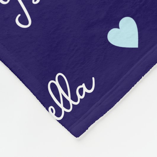 Couverture Polaire Nom de la fille et Coeurs bleu personnalisé (Coin)