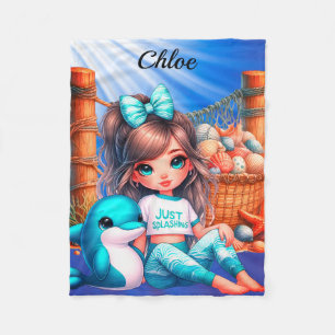 Couverture Polaire Nom de la fille personnalisée assise avec ses coqu