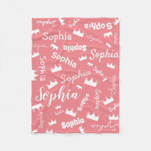 Couverture Polaire Nom de la fille Princesse Couronne rose personnali