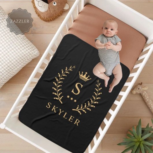 Couverture Polaire Nom de la Personnaliser et premier monogramme noir