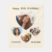 Couverture Polaire Nom de l'anniversaire photo coeur collage crème (Devant)