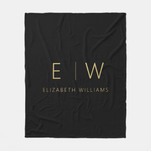 Couverture Polaire Nom de monogramme minimaliste en or noir classique