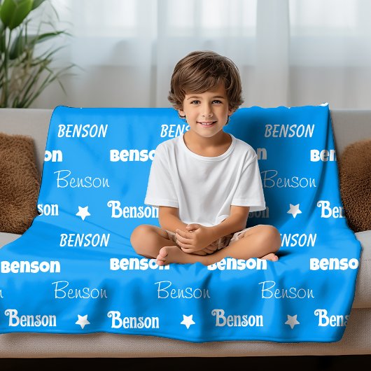 Couverture Polaire Nom de répétition bleu mignon personnalisé
