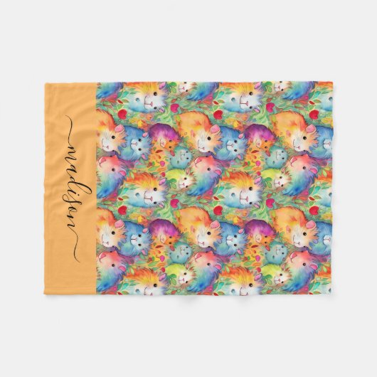 Couverture Polaire Nom de script de motif de cochons d'Inde mignons (Devant (Horizontal))