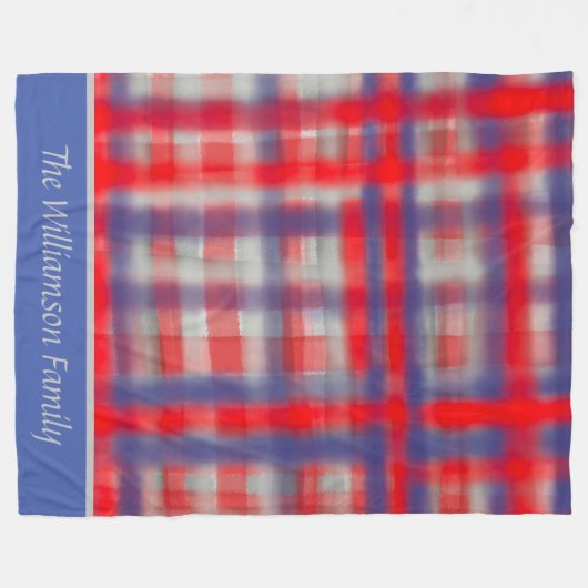 Couverture Polaire Nom de script tartan rouge bleu gris moderne aquar (Devant (Horizontal))