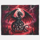 Couverture Polaire Nom, Dragon de Feu Fantastique avec Crânes (Devant (Horizontal))