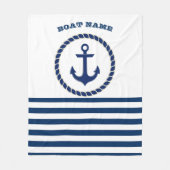 Couverture Polaire Nom du bateau nautique, Ancre Marine Bleu rayé (Devant)