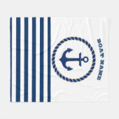 Couverture Polaire Nom du bateau nautique, Ancre Marine Bleu rayé (Devant (Horizontal))