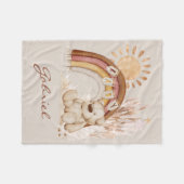 Couverture Polaire Nom du bébé customisé Boho Teddy Bear Rainbow (Devant (Horizontal))