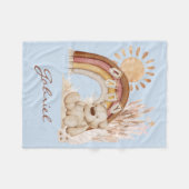 Couverture Polaire Nom du bébé customisé Boho Teddy Bear Rainbow (Devant (Horizontal))