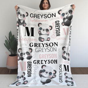 Couverture Polaire Nom du collage personnalisé Panda Fleece Blanket