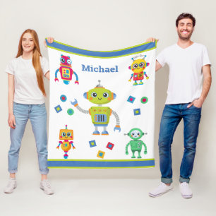 Couverture Polaire Nom du Cool robot Bleu Vert Enfants Toison Blanche