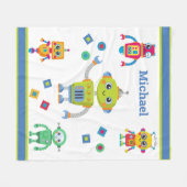 Couverture Polaire Nom du Cool robot Bleu Vert Enfants Toison Blanche (Devant (Horizontal))