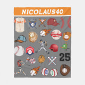 Couverture Polaire Nom du joueur de baseball personnalisé Gris (Devant)