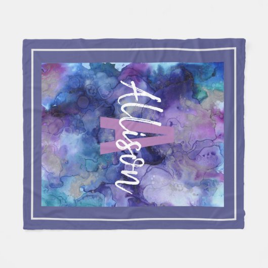 Couverture Polaire Nom du monogramme d'aquarelle jaune et bleu (Devant (Horizontal))