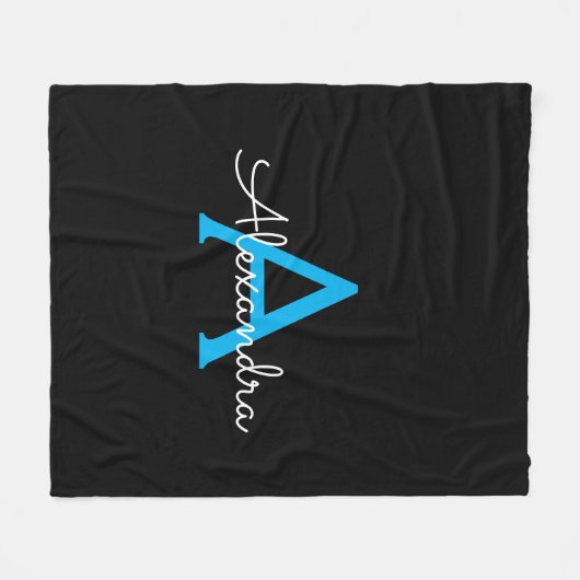 Couverture Polaire Nom du monogramme de la fille en noir bleu (Devant (Horizontal))