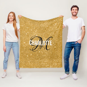 Couverture Polaire Nom du monogramme de la parties scintillant d'or b