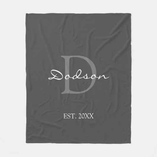Couverture Polaire Nom du monogramme de script gris moderne (Devant)
