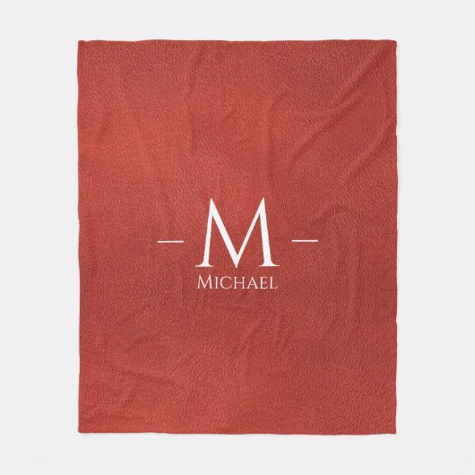 Couverture Polaire Nom du monogramme en cuir rouge Brown personnalisé (Devant)