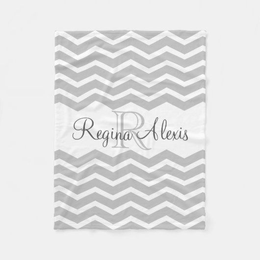 Couverture Polaire Nom du monogramme gris et blanc Keepsaké Chevron (Devant)