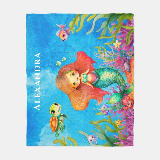 Couverture Polaire Nom du monogramme mignon Sirène côtière (Devant)