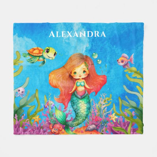 Couverture Polaire Nom du monogramme mignon Sirène côtière (Devant (Horizontal))