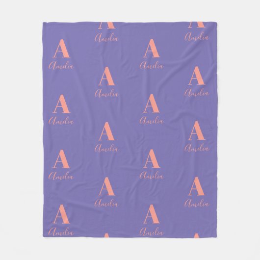 Couverture Polaire Nom du monogramme Motif violet rose (Devant)