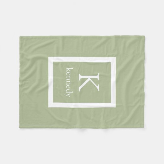 Couverture Polaire Nom du monogramme personnalisé Sage Green (Devant (Horizontal))