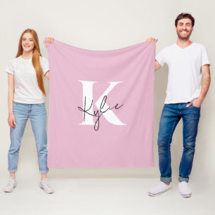 Couverture Polaire Nom du monogramme personnel rose moderne -
