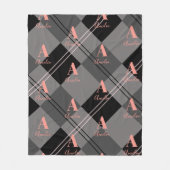 Couverture Polaire Nom du monogramme Plaid Grey noir rose (Devant)