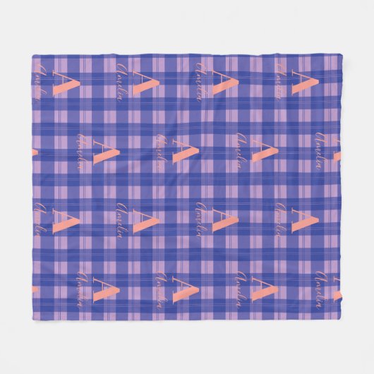 Couverture Polaire Nom du monogramme Plaid Purple Rose (Devant (Horizontal))