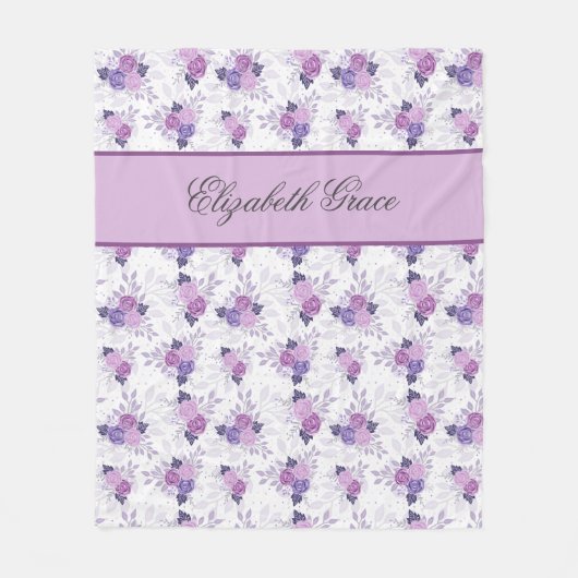 Couverture Polaire Nom du monogramme Purple rose floral Script (Devant)