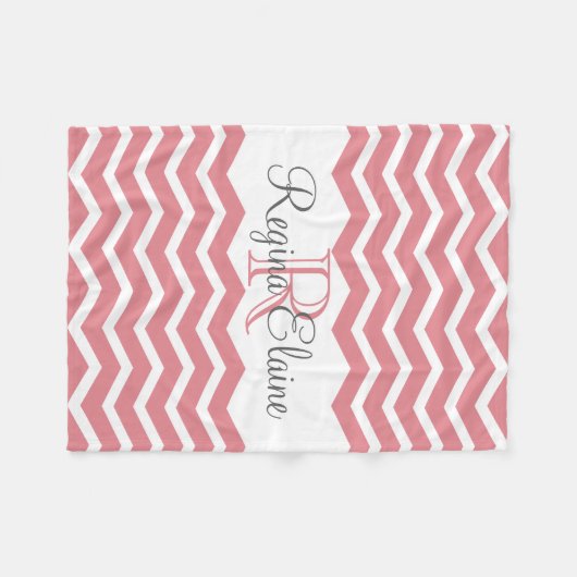 Couverture Polaire Nom du monogramme rose blanc Keepsaké Chevron (Devant (Horizontal))