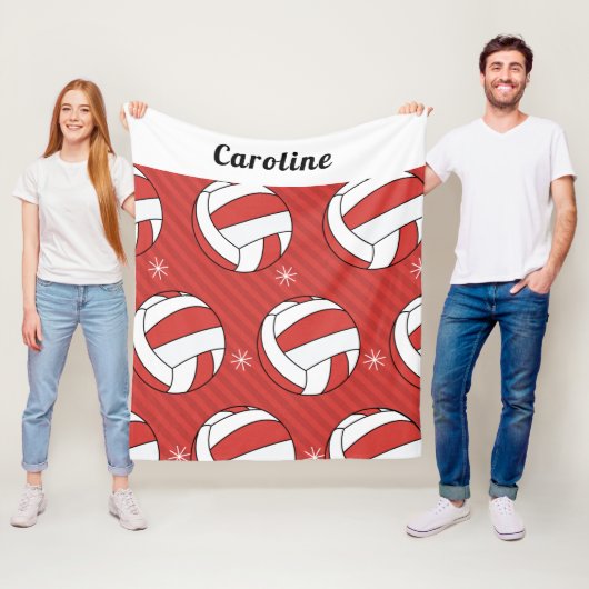 Couverture Polaire Nom du Motif de balle de volley-ball rouge et rayé (En situation)