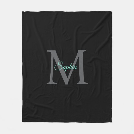 Couverture Polaire Nom du script turquoise, Monogramme gris grand sur (Devant)