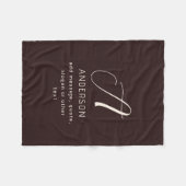 Couverture Polaire Nom élégant moderne & monogramme | Marron foncé (Devant (Horizontal))